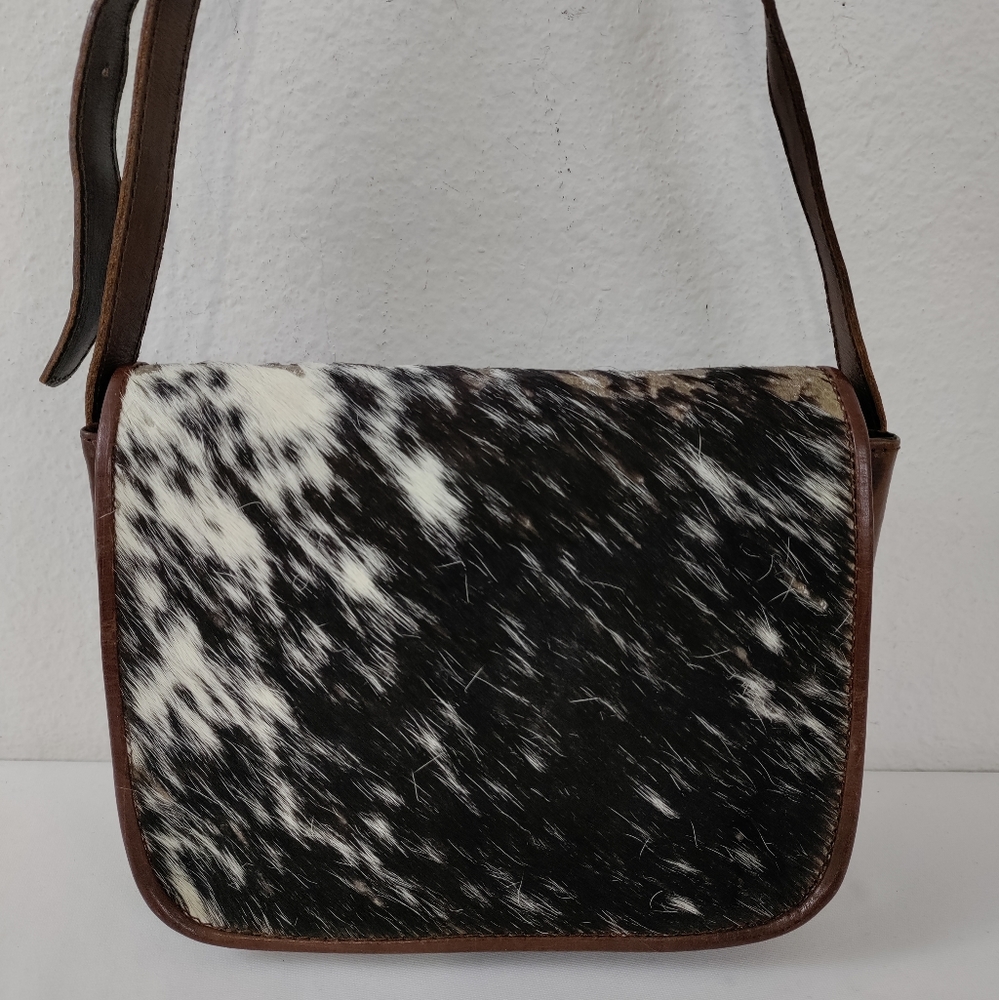 Leaders In Leather Vntg Tooled Leather Pony Hair Flap Messenger Crossbody Bag - Picture 3 of 16